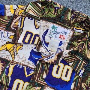 vintage 90's NFL Sun & Turf‎ Minnesota Vikings Hawaiian button down s/s shirt L